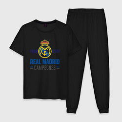 Пижама хлопковая мужская Real Madrid Реал Мадрид, цвет: черный