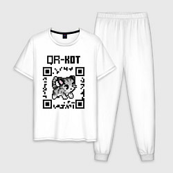 Пижама хлопковая мужская QR код QR кот, цвет: белый