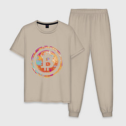 Пижама хлопковая мужская Разноцветный биток, цвет: миндальный