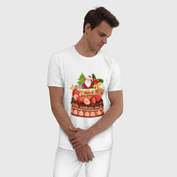 Пижама хлопковая мужская Санта кейк, цвет: белый — фото 2