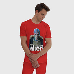 Пижама хлопковая мужская Resident alien, цвет: красный — фото 2
