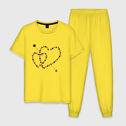 Пижама хлопковая мужская Пронзенные стрелой сердца, цвет: желтый