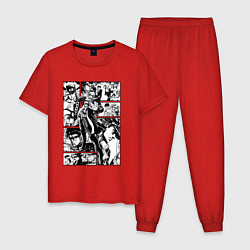 Пижама хлопковая мужская ДЖотаро Куджо на панели манги, цвет: красный