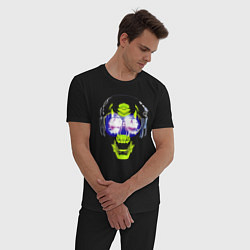 Пижама хлопковая мужская Neon skull - music lover, цвет: черный — фото 2