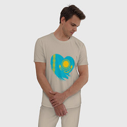Пижама хлопковая мужская Сердце - Казахстан, цвет: миндальный — фото 2