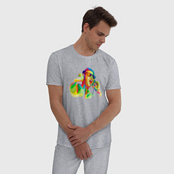 Пижама хлопковая мужская Музыка в наушниках яркая, цвет: меланж — фото 2