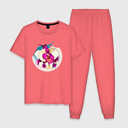 Пижама хлопковая мужская Сердитая птица в красивых цветах, цвет: коралловый