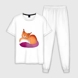 Пижама хлопковая мужская Гордая кошка, цвет: белый