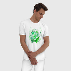 Пижама хлопковая мужская Пышная яркая зелень, цвет: белый — фото 2