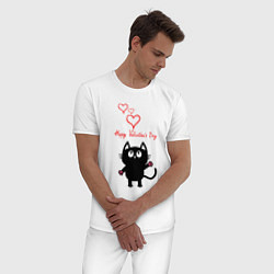 Пижама хлопковая мужская Cat and Valentines Day, цвет: белый — фото 2