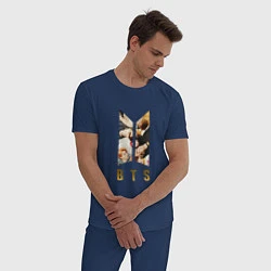 Пижама хлопковая мужская БТС Логотип Фото, цвет: тёмно-синий — фото 2