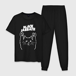 Пижама хлопковая мужская Black Sabbath Рок кот, цвет: черный