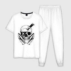 Пижама хлопковая мужская Череп пирата с ножами, цвет: белый