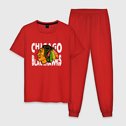 Пижама хлопковая мужская Чикаго Блэкхокс, Chicago Blackhawks, цвет: красный
