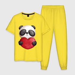 Пижама хлопковая мужская Панда с сердечком 14 февраля, цвет: желтый