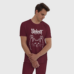 Пижама хлопковая мужская Slipknot, Слипкнот Рок кот, цвет: меланж-бордовый — фото 2