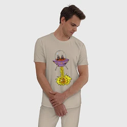 Пижама хлопковая мужская Зайцы инопанетяне, цвет: миндальный — фото 2