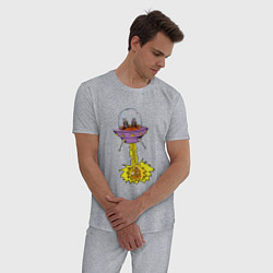 Пижама хлопковая мужская Зайцы инопанетяне, цвет: меланж — фото 2