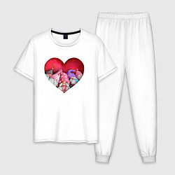 Пижама хлопковая мужская Гномы в сердечке, цвет: белый