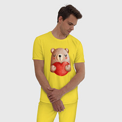 Пижама хлопковая мужская Мишка с сердечком с валентинкой, цвет: желтый — фото 2