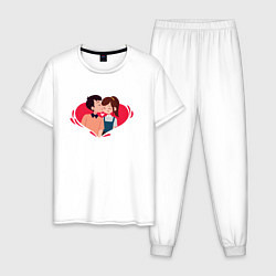 Пижама хлопковая мужская Целующаяся Пара Сердца, цвет: белый