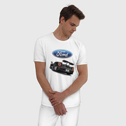 Пижама хлопковая мужская Ford Performance Motorsport, цвет: белый — фото 2