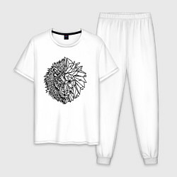 Пижама хлопковая мужская Лев голограмма, цвет: белый