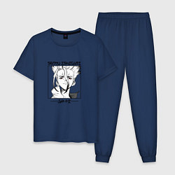 Пижама хлопковая мужская Доктор Стоун Dr Stone, Сэнку Ишигами, цвет: тёмно-синий