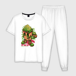 Пижама хлопковая мужская Попкорн со скейтом, цвет: белый
