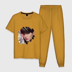 Пижама хлопковая мужская Agust D SUGA BTS, цвет: горчичный