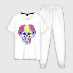 Пижама хлопковая мужская Психоделический череп, цвет: белый