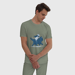 Пижама хлопковая мужская Путешествие на коте, цвет: авокадо — фото 2