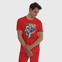 Пижама хлопковая мужская Волк боец, цвет: красный — фото 2