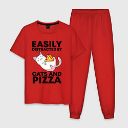 Мужская пижама Легко отвлекаюсь на котов и пиццу