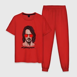 Пижама хлопковая мужская Johnny cyberpunk 2077, цвет: красный