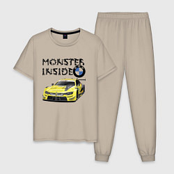 Пижама хлопковая мужская BMW M Power Monster inside, цвет: миндальный