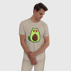 Пижама хлопковая мужская Avo cat o влюбился, цвет: миндальный — фото 2