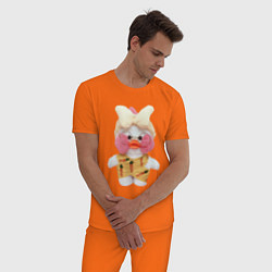 Пижама хлопковая мужская Lalafanfan duck в плоточке, цвет: оранжевый — фото 2