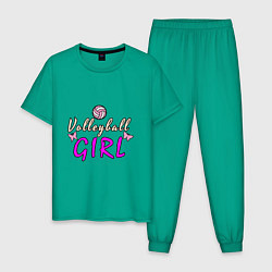 Пижама хлопковая мужская Volleyball - Girl, цвет: зеленый