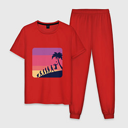 Пижама хлопковая мужская Summer - Volleyball, цвет: красный