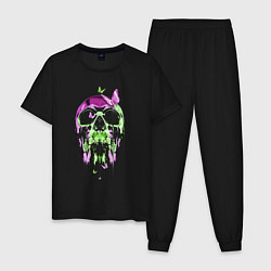 Пижама хлопковая мужская Skull & Butterfly Neon, цвет: черный
