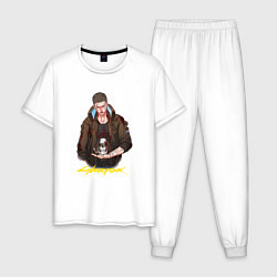 Пижама хлопковая мужская Vi с черепом Джонни Cyberpunk2077, цвет: белый