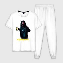 Пижама хлопковая мужская Киано Ривз Cyberpunk 2077, цвет: белый