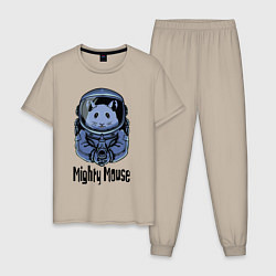Пижама хлопковая мужская Могучий мышонок, цвет: миндальный