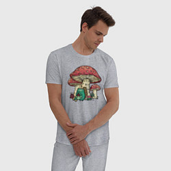 Пижама хлопковая мужская Грибной дом и вязание лягушки, цвет: меланж — фото 2