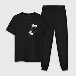 Пижама хлопковая мужская Панды сидят в кармане, цвет: черный