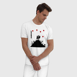 Пижама хлопковая мужская Banksy Бэнкси мальчик и девочка на горе оружия, цвет: белый — фото 2