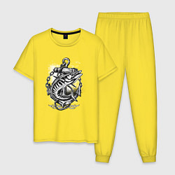 Пижама хлопковая мужская Рыба и якорь, цвет: желтый