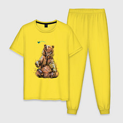Пижама хлопковая мужская Медведь и бабочка, цвет: желтый