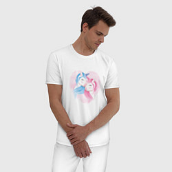 Пижама хлопковая мужская Влюбленные единороги, цвет: белый — фото 2